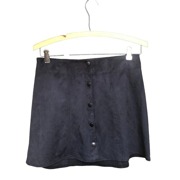 Kendall Kylie Mini Skirt A Line Snap Button Front Faux Suede Black Small - Picture 1 of 7